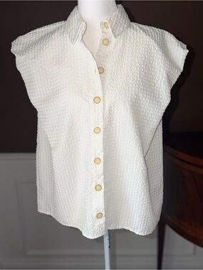 Zara Puff Sleeve Button Closure Shirt Textured White Summer 26 Size XS NWOT